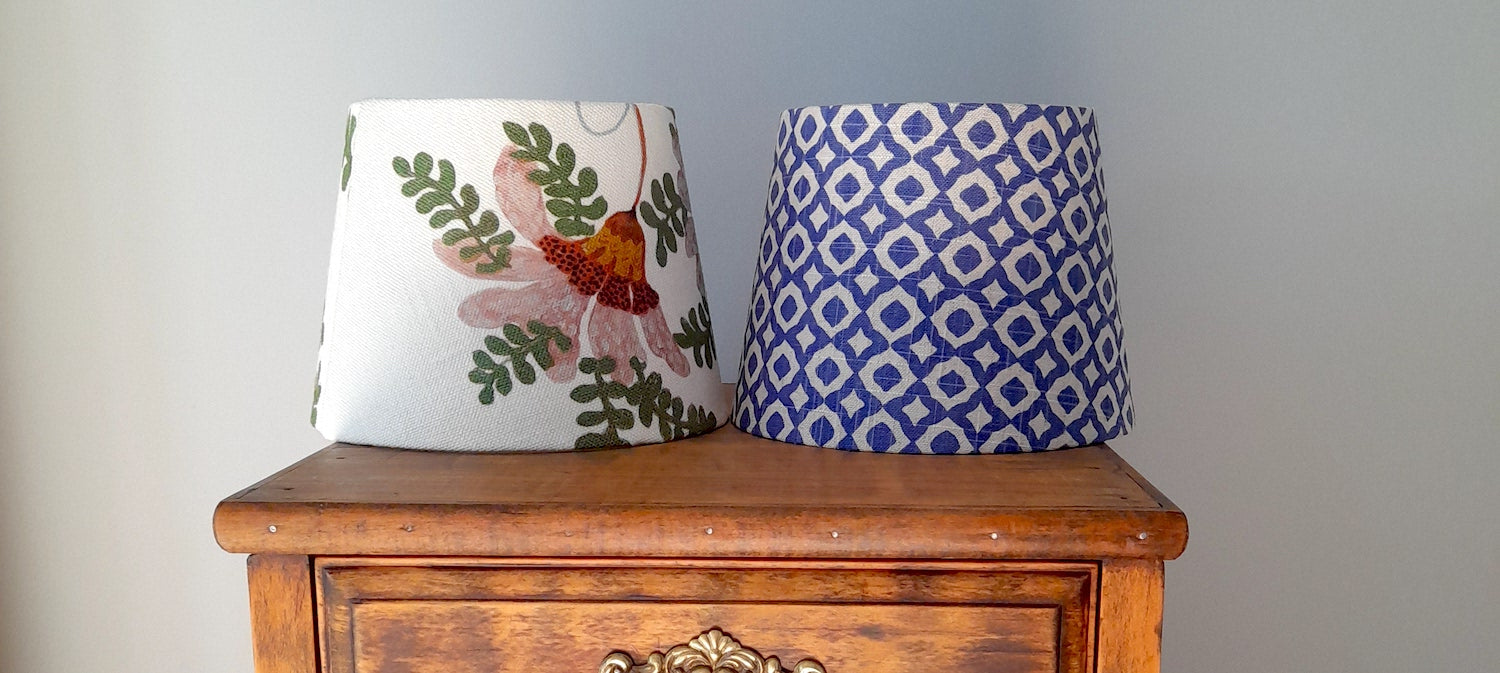Two bespoke empire lampshades manufactured by Luxe & Humble