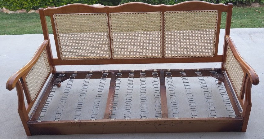 Restored timber & rattan three seat couch
