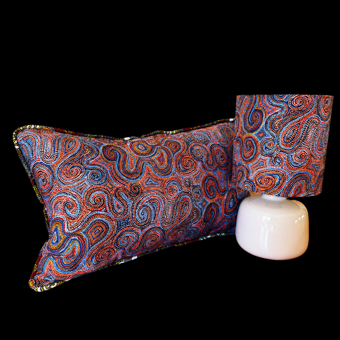 The Aboriginal - Themed Cushion & Lampshade Set Featuring 'Whirlwind Country' by Pauline Napangardi Gallagher