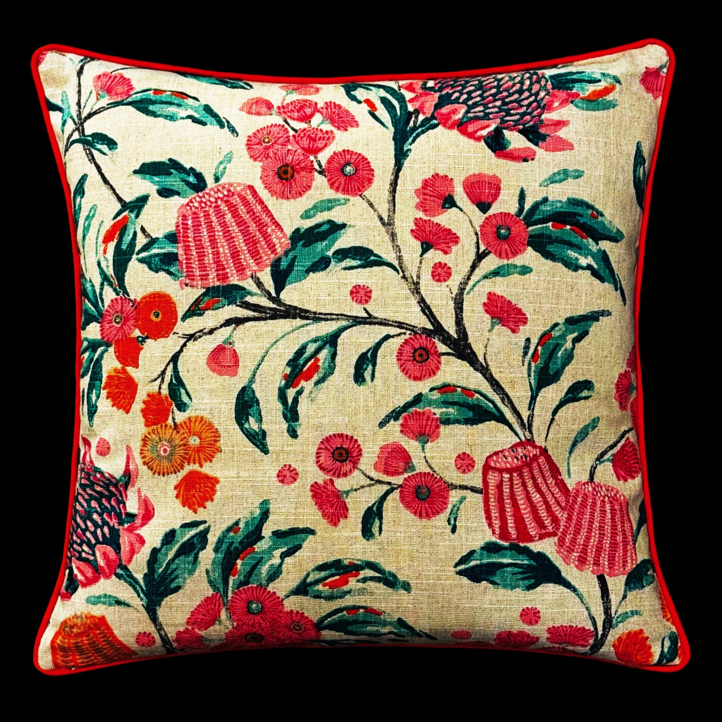 Bespoke Scatter Botanical Elegance Pillow with Bold Floral Motif and Contrast Piping