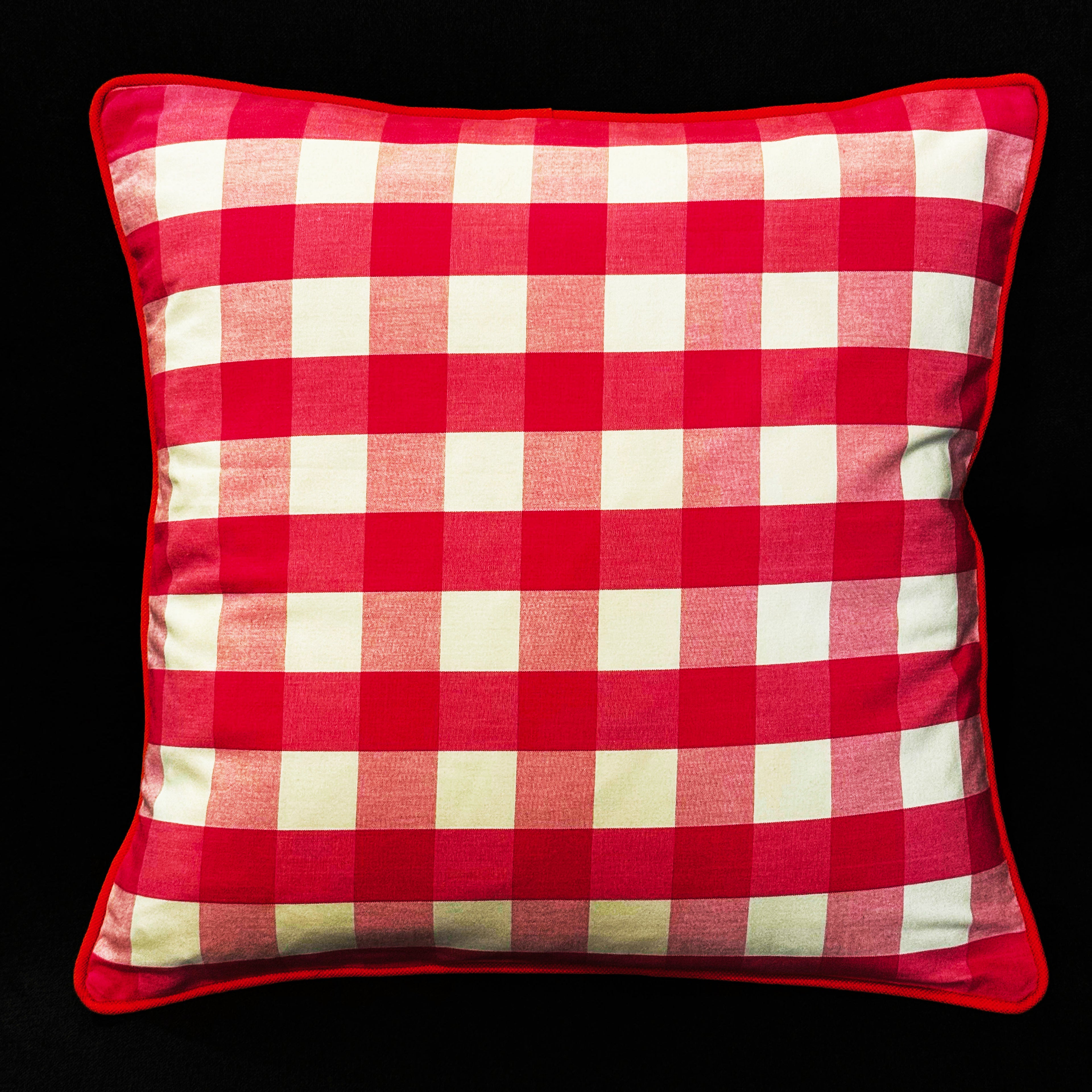 Bespoke Scatter Cushion with Pink Gingham & Orange Piping