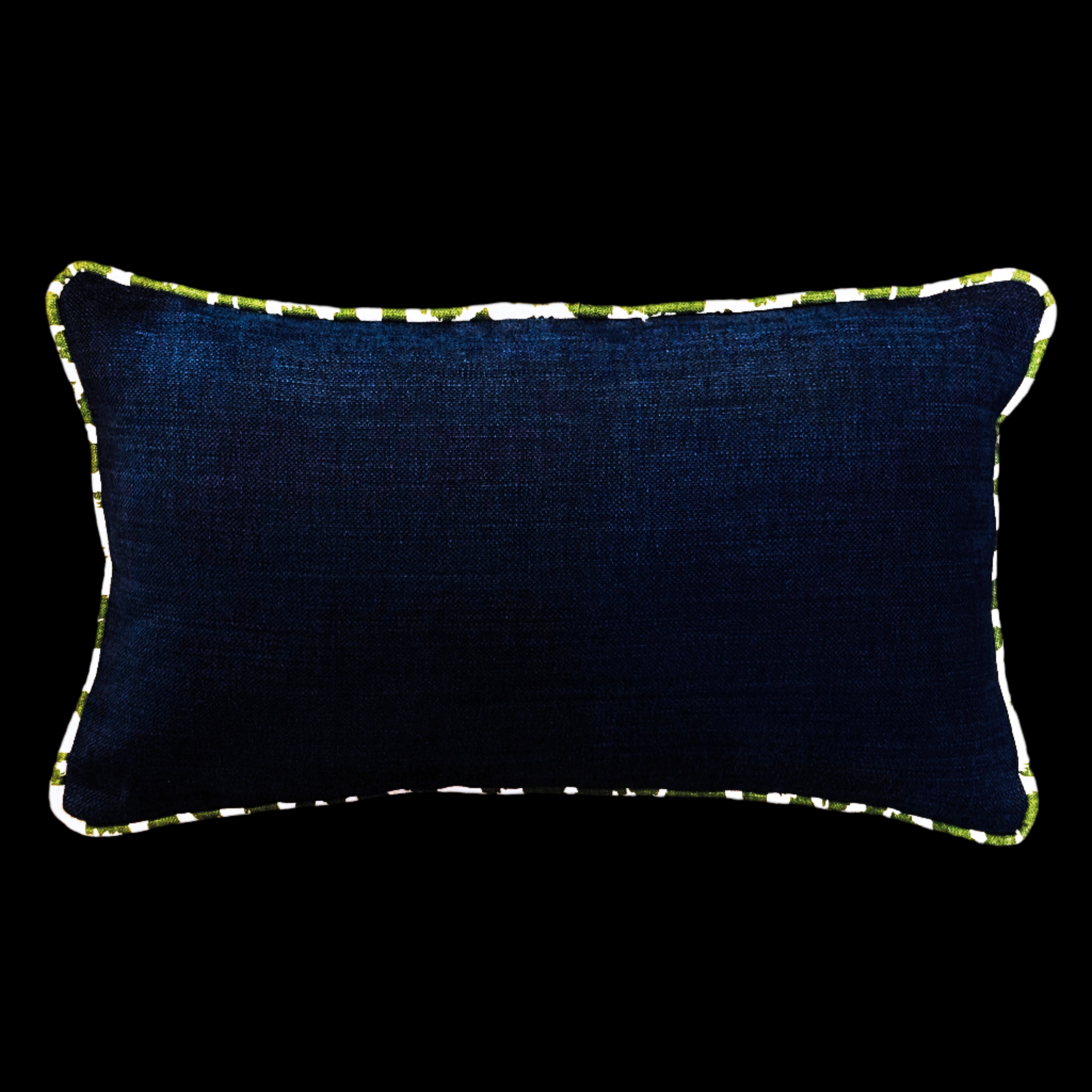 Bespoke Oblong Scatter Cushion in Denim with 'Iconic Leopard' Green piping