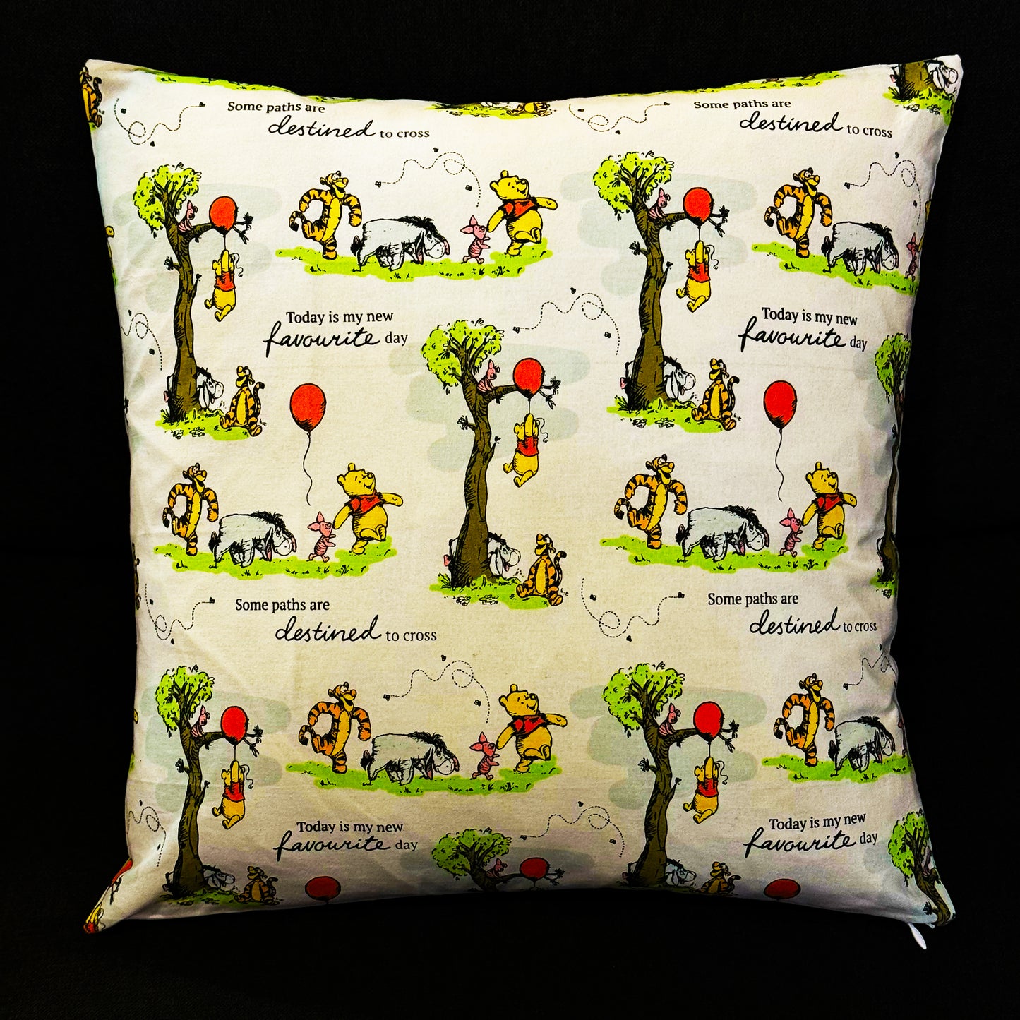 🌿 “Today Is My New Favourite Day” – Reversible Winnie the Pooh Cushion 🧸🎈