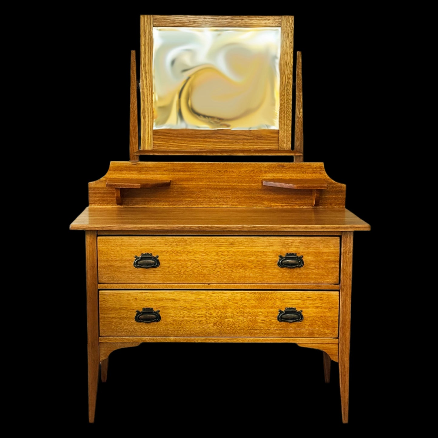 🪞 Antique Oak Dresser with Adjustable Mirror & Brass Handles 🌿