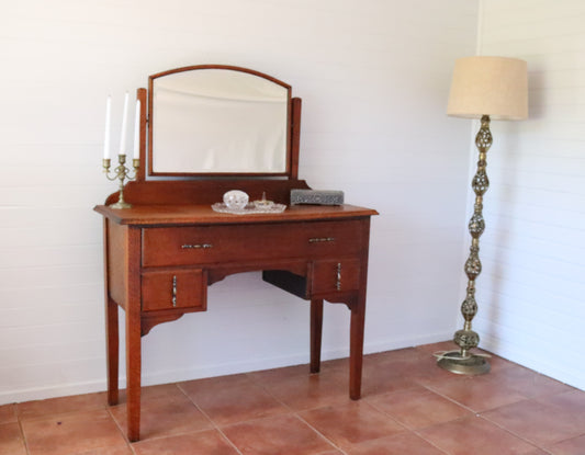 Silky Oak Dresser with Mirror and Three Drawers
