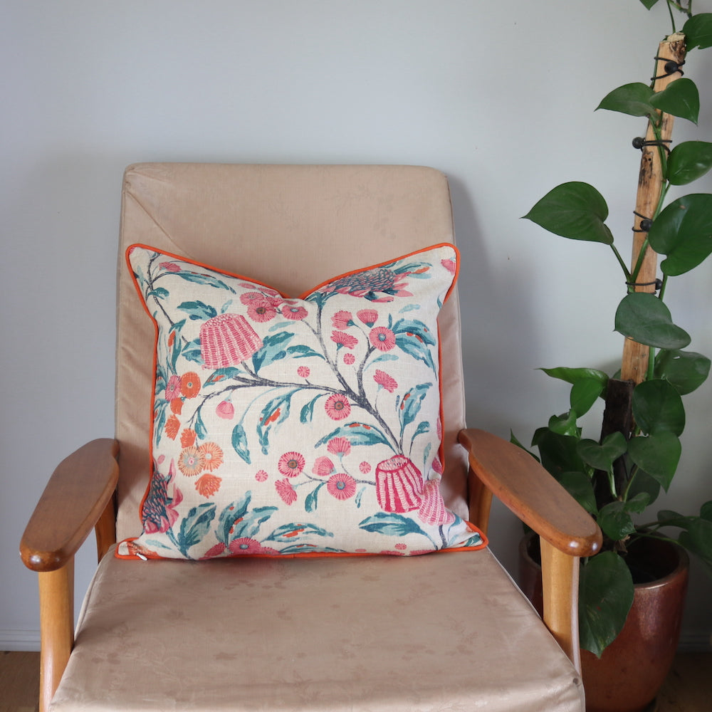 Bespoke Scatter Cushion with Pink & Orange Floral