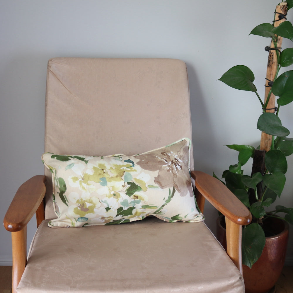 Beige, Green & Gold Floral Cushion