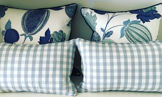 Handmade bespoke cushions in gingham and floral. Fabric sourced and cushions made to order by Luxe & Humble