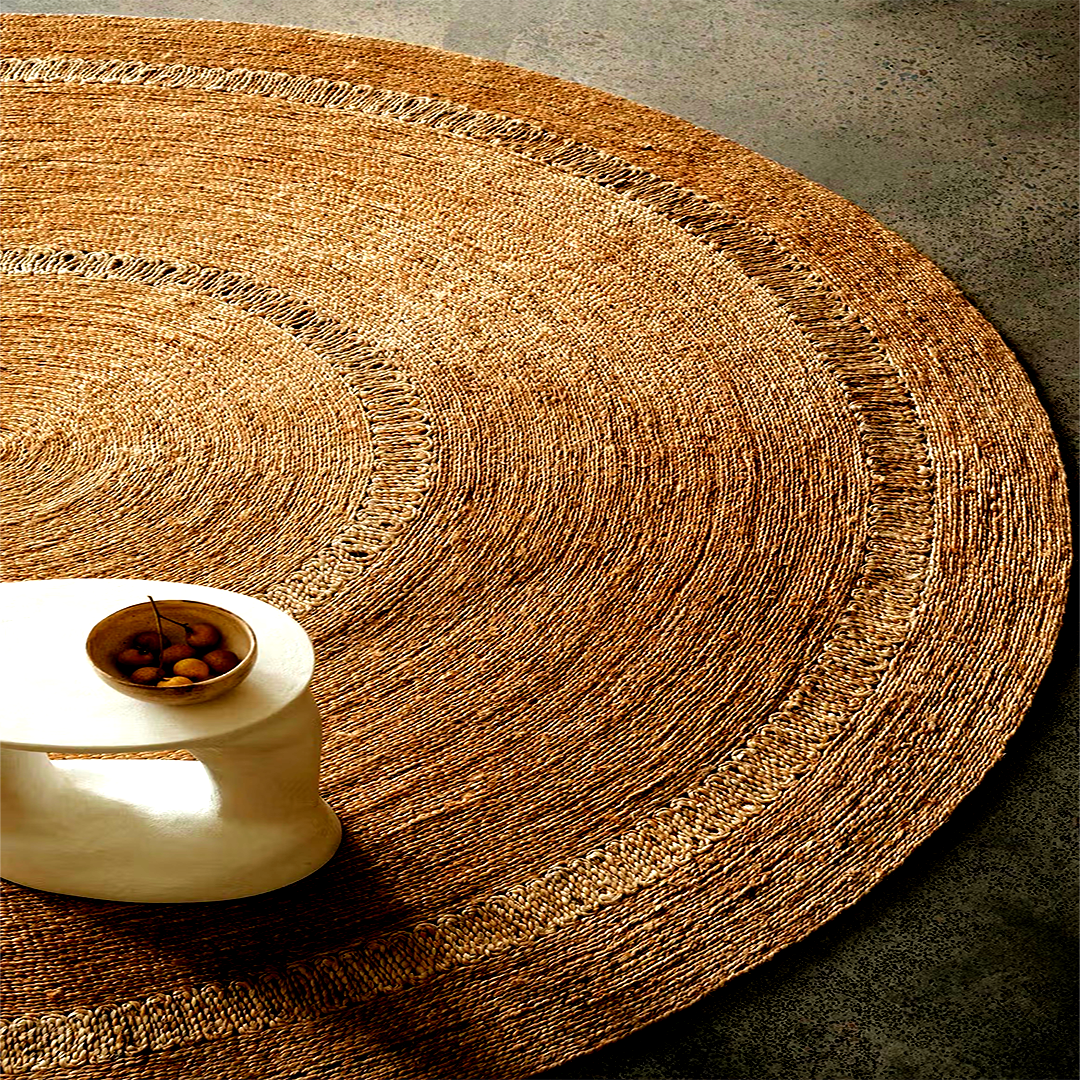 Petunia Round Jute Rug – Frilled Edge Design