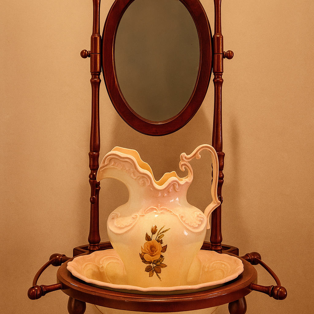 🪞 Victorian Barley-Twist Washstand with Mirror & Jug Set