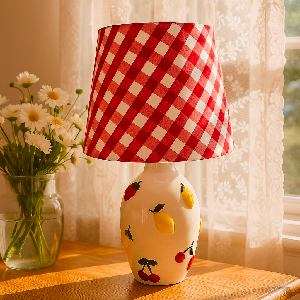 Fruit Motif Lamp Base × Red Gingham Shade | B.Bailey.Design.Co