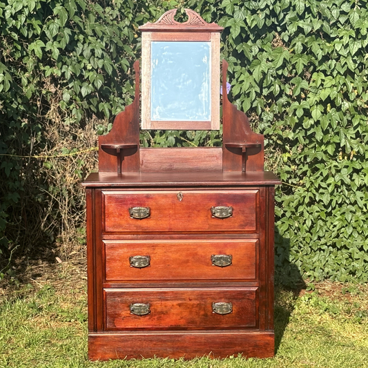 Antique 3-Drawer Dresser with Mirror