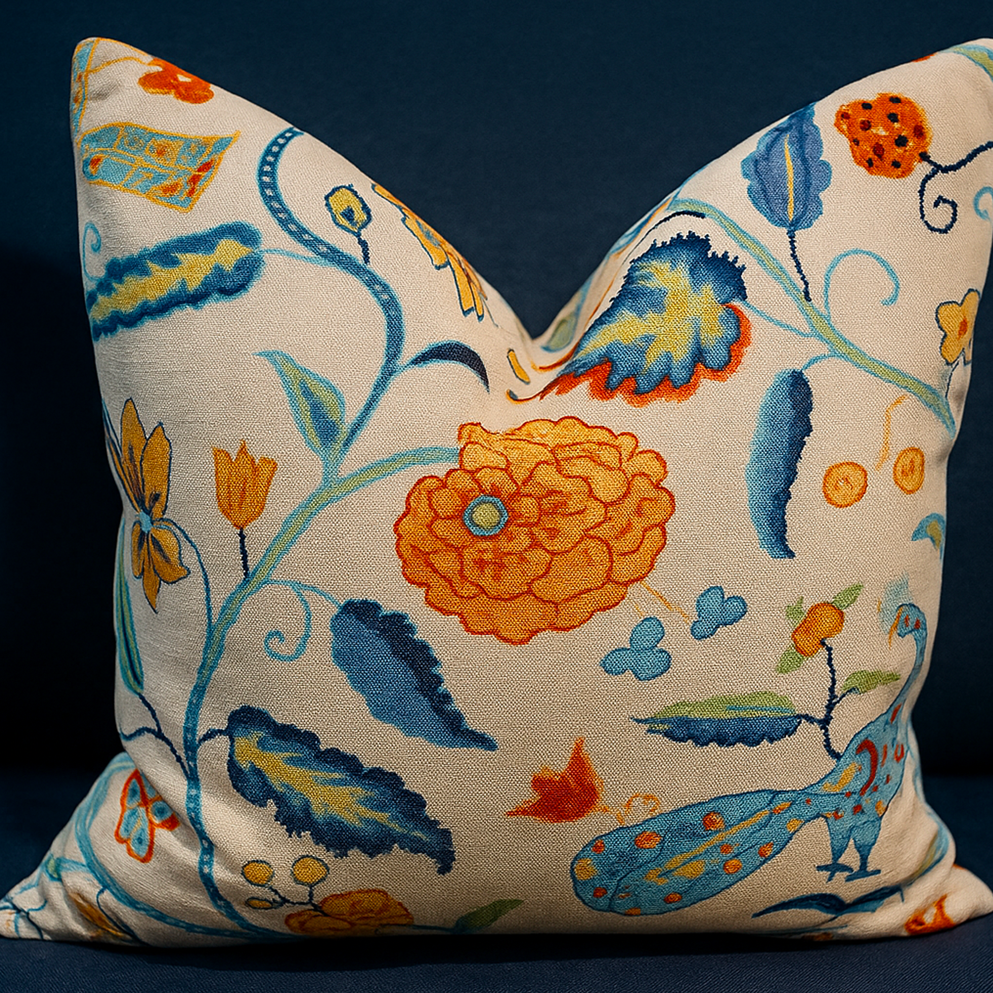 Handmade 50cm cushion in Schumacher Apsley Vine Apricot & Teal fabric with floral and vine pattern – Luxe & Humble Melbourne