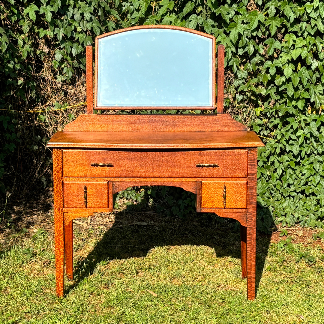 Silky Oak Dresser with Mirror and Three Drawers