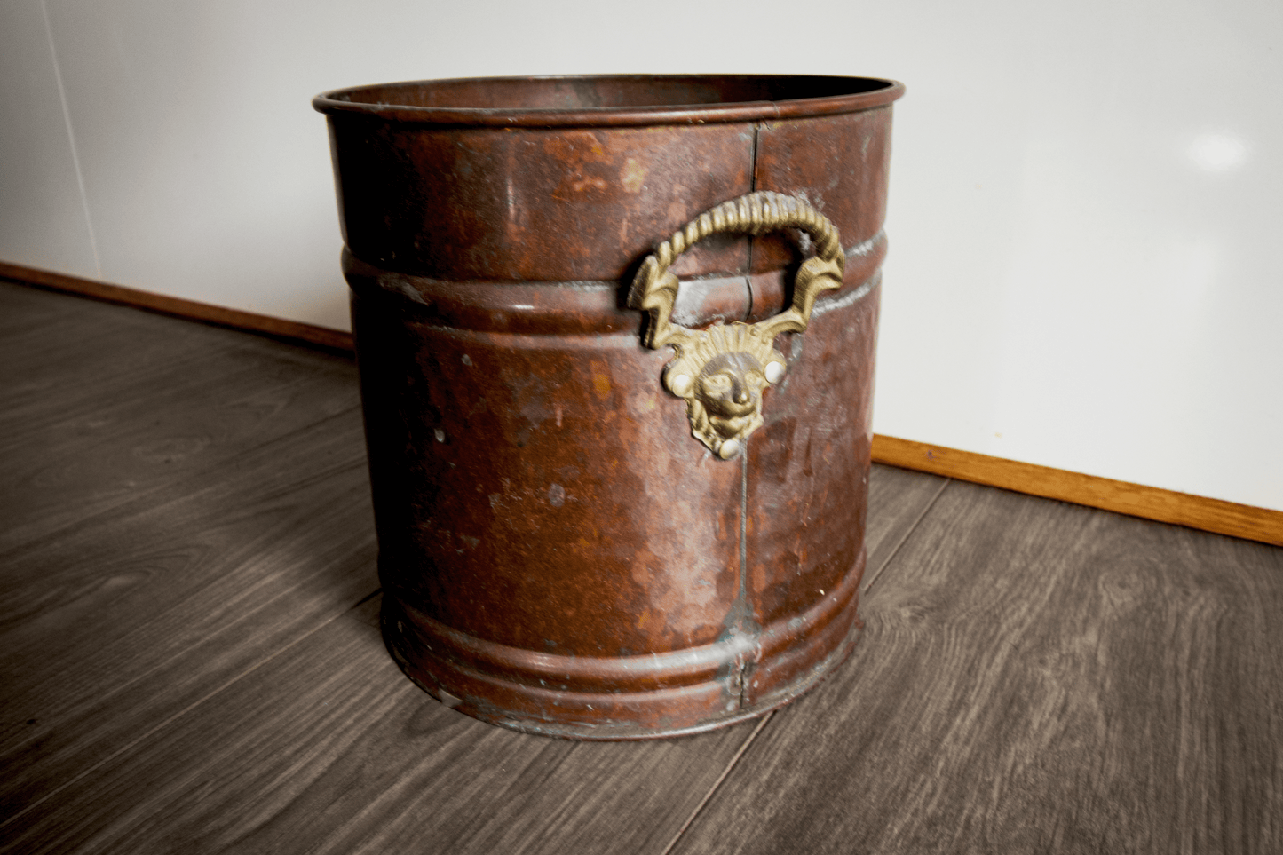 Vintage Copper Bucket with Ram's Head Handle