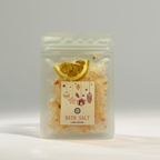 Citrus Glow Christmas Bath Salt pouch with Himalayan salts and dried lemon slice — handmade Australian festive bath product by Luxe & Humble.