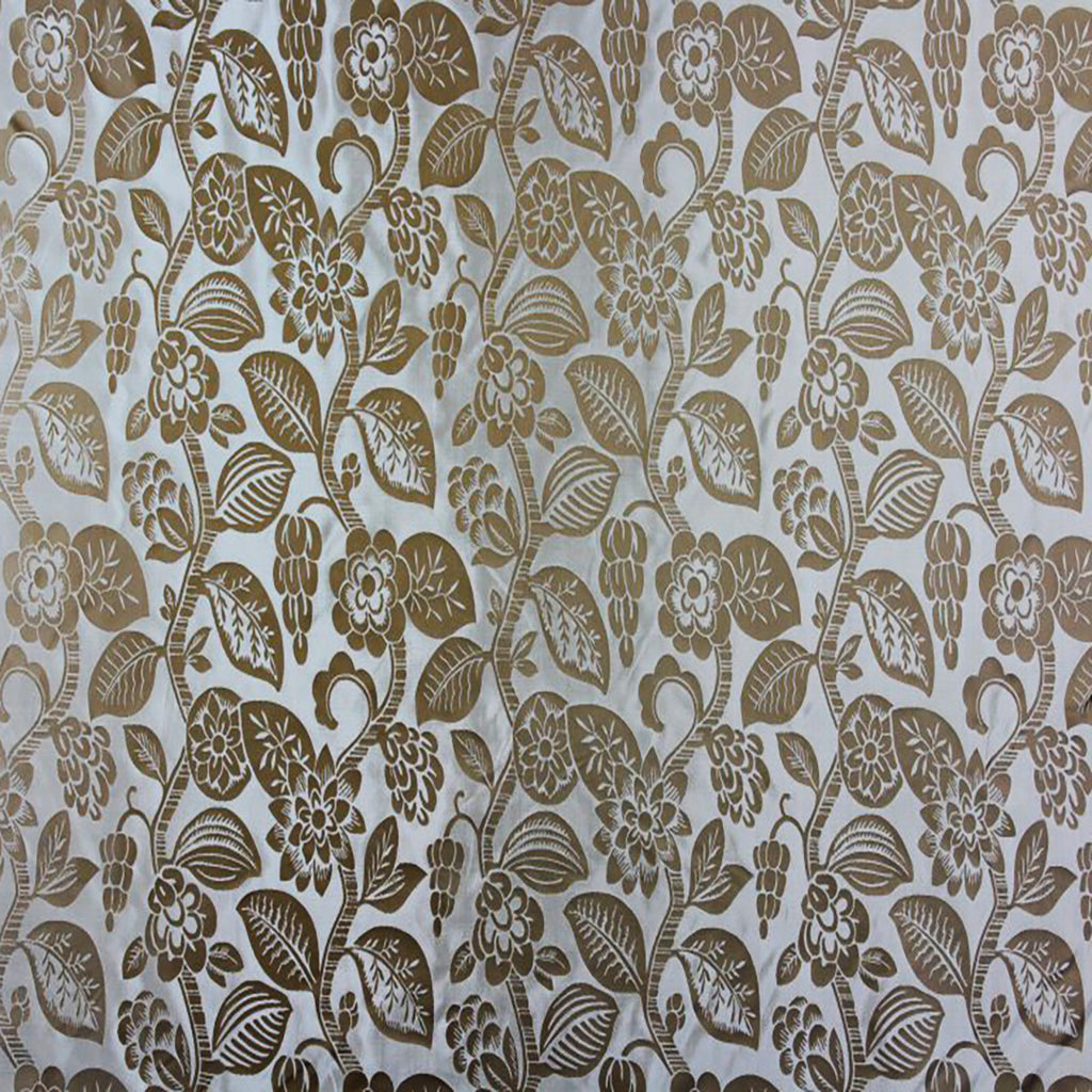 Enviable Fabric in Gold and Sandscape, featuring a floral and vine design, ideal for upholstery and home décor by Luxe & Humble.