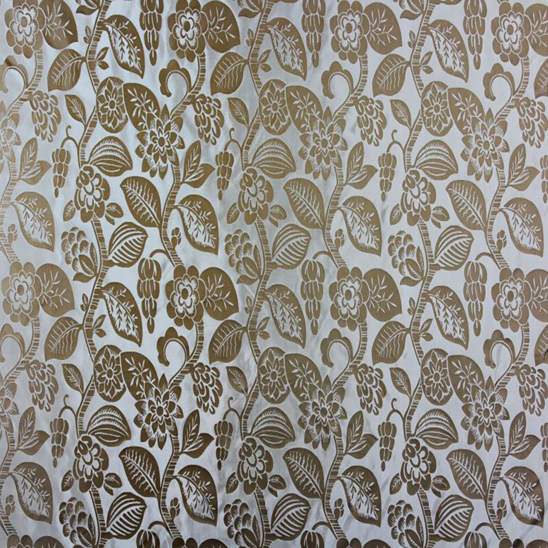 Enviable Fabric in Gold and Sandscape, featuring a floral and vine design, ideal for upholstery and home décor by Luxe & Humble.