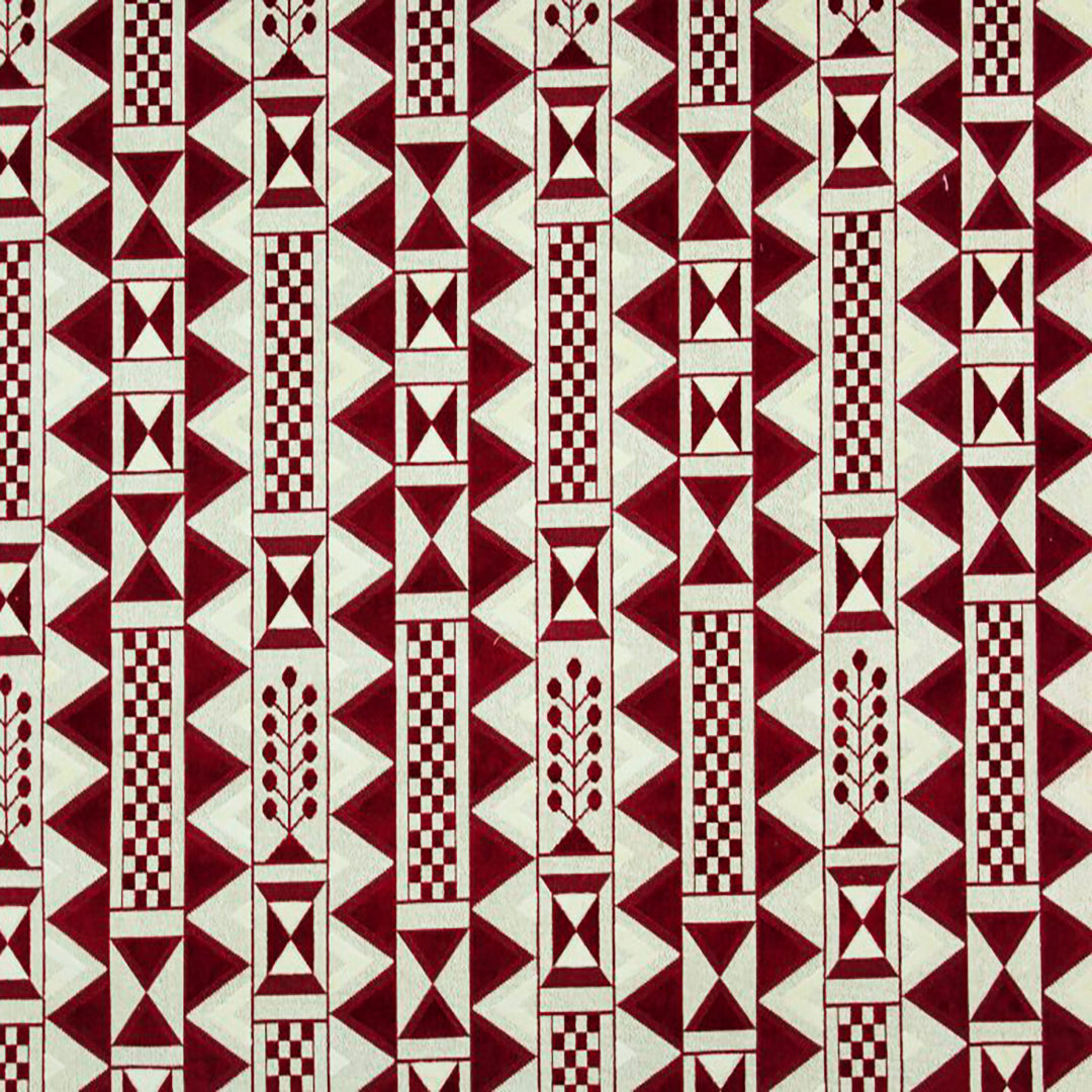 Hankar Sienna fabric showcasing a red and cream geometric pattern, ideal for upholstery and home décor by Luxe & Humble.