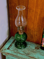 🕯️ Vintage Green Glass Kerosene Lamp – 1950s ✨