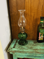 🕯️ Vintage Green Glass Kerosene Lamp – 1950s ✨