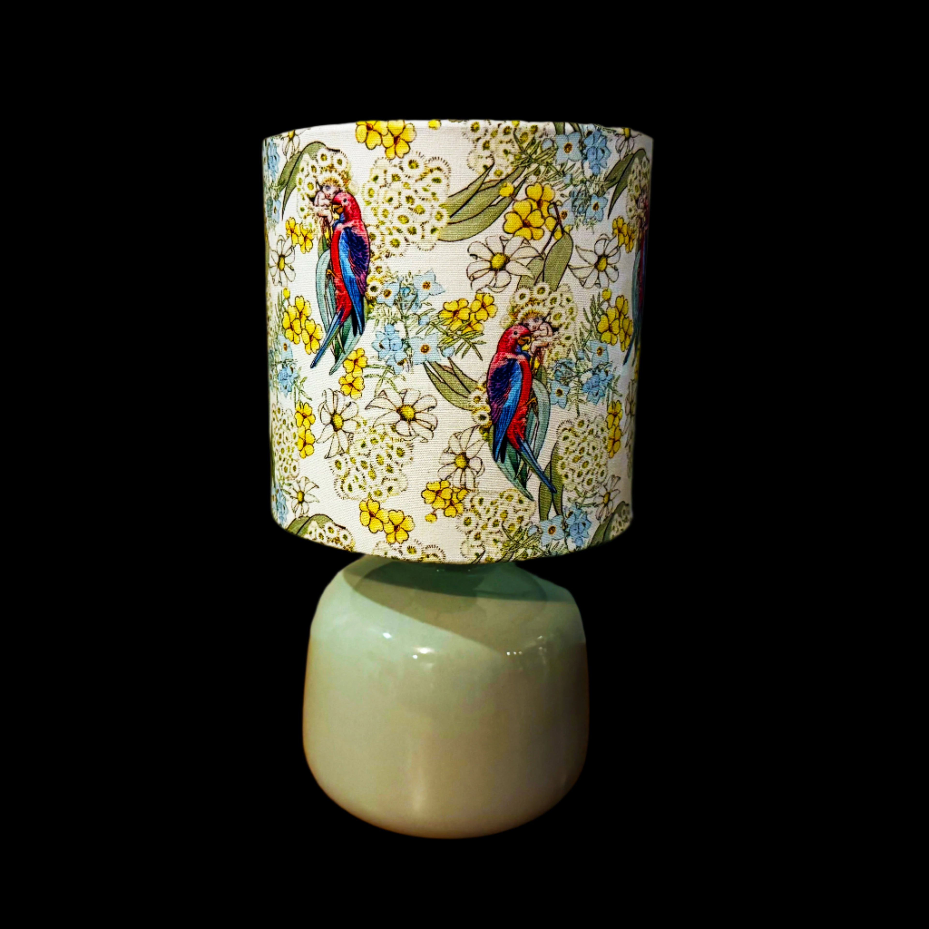 Australian Native Bird and Floral Drum Lampshade & Ceramic Base
