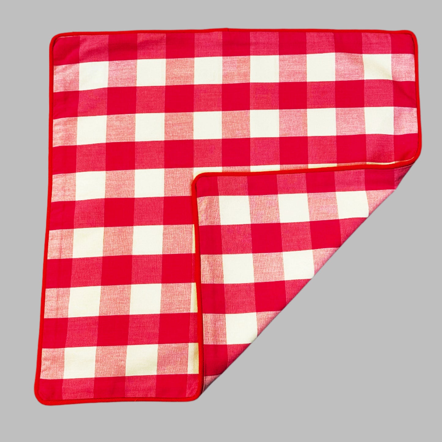 Bespoke Scatter Cushion with Pink Gingham & Orange Piping