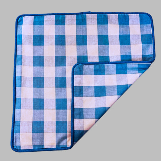 Bespoke Periwinkle Classic Blue Gingham Pillow with Crisp Tailored Periwinkle Pipping
