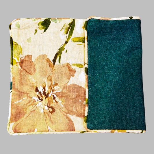 Bespoke Oblong Cushion featuring Teal, Green & Gold Watercolour floral print.