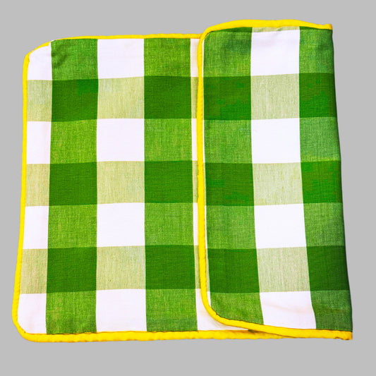 Bespoke Oblong Scatter Fresh Gingham Green and White Check Pillow with Bright Yellow Piping