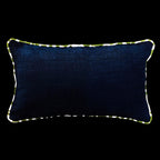 Bespoke Oblong Scatter Cushion in Denim with 'Iconic Leopard' Green piping