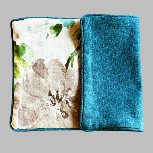 Bespoke Oblong Cushion featuring Teal, Green & Gold Watercolour floral print.