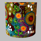 Aboriginal Lampshade Featuring 'Budgerigar Dreaming' by Balarinji Julianne Turner Nungarri with Ceramic Base