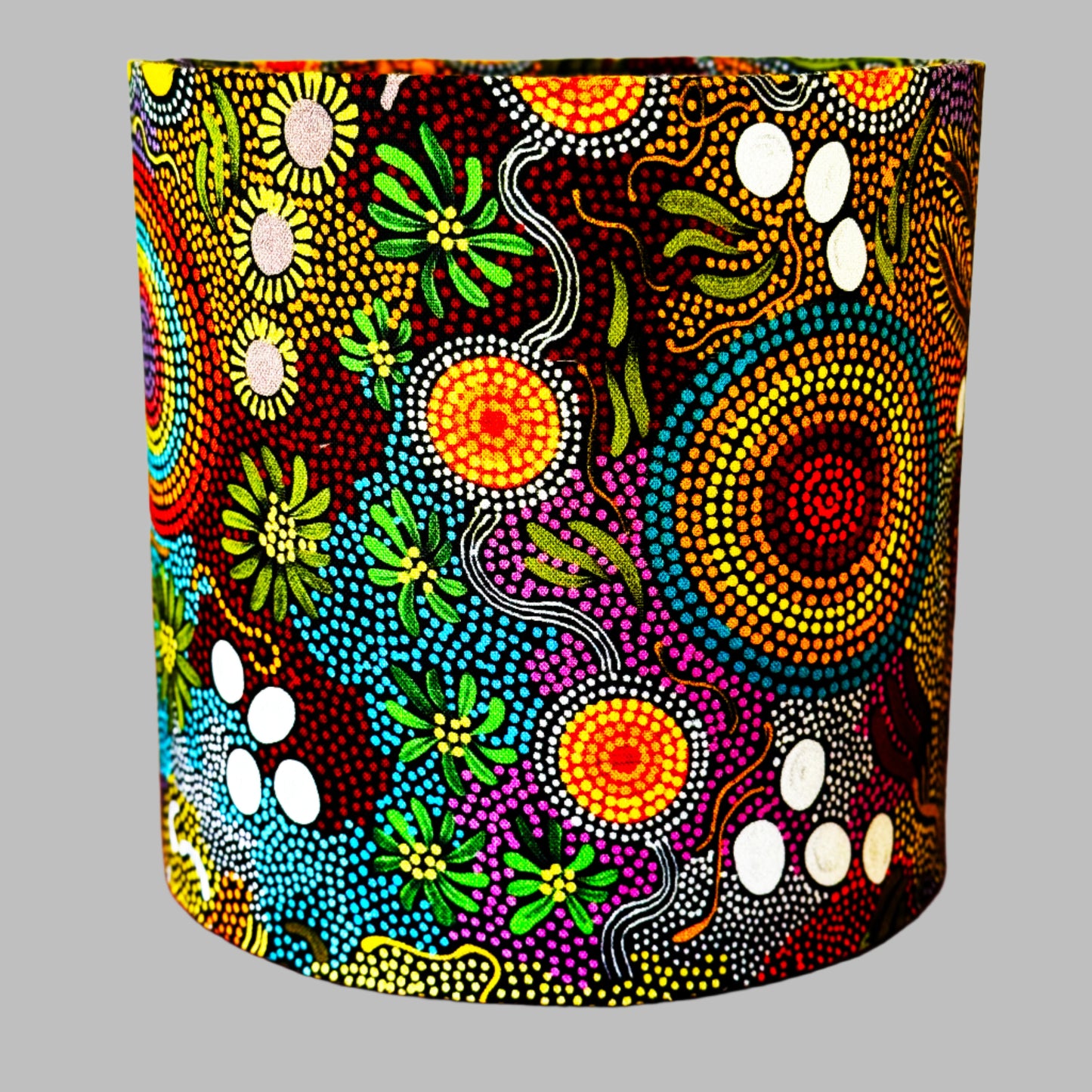 Aboriginal Lampshade Featuring 'Budgerigar Dreaming' by Balarinji Julianne Turner Nungarri with Ceramic Base