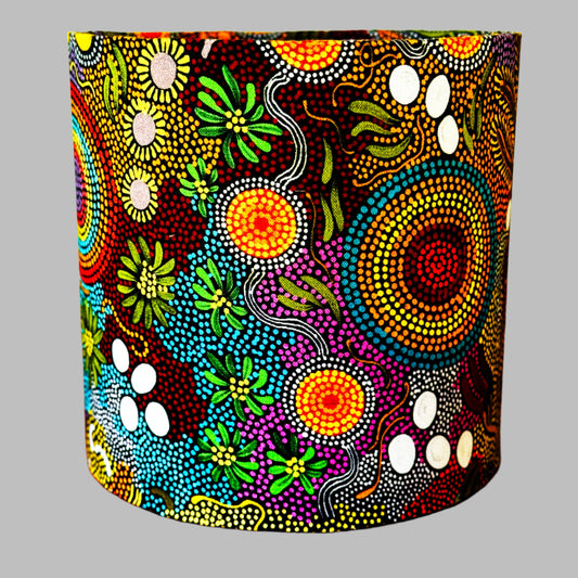 Aboriginal Lampshade Featuring 'Budgerigar Dreaming' by Balarinji Julianne Turner Nungarri with Ceramic Base