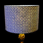 Linen Lampshade & Cushion Set – Geometric Print in Beige & Dark Blue