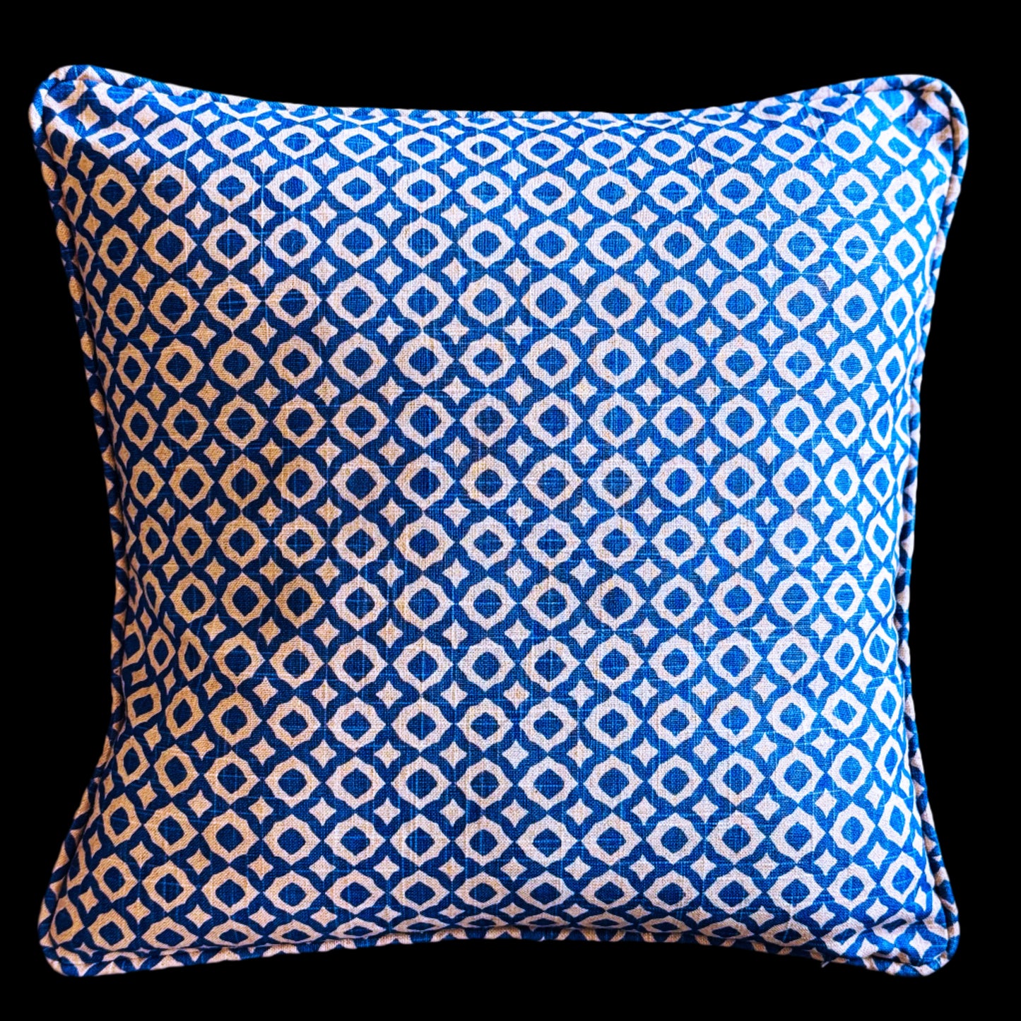Linen Lampshade & Cushion Set – Geometric Print in Beige & Dark Blue