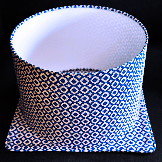 Linen Lampshade & Cushion Set – Geometric Print in Beige & Dark Blue