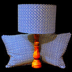 Linen Lampshade & Cushion Set – Geometric Print in Beige & Dark Blue