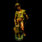🕯️ Bronze Boy & Dog Lamp with Green Glass Shade 🐕🌿