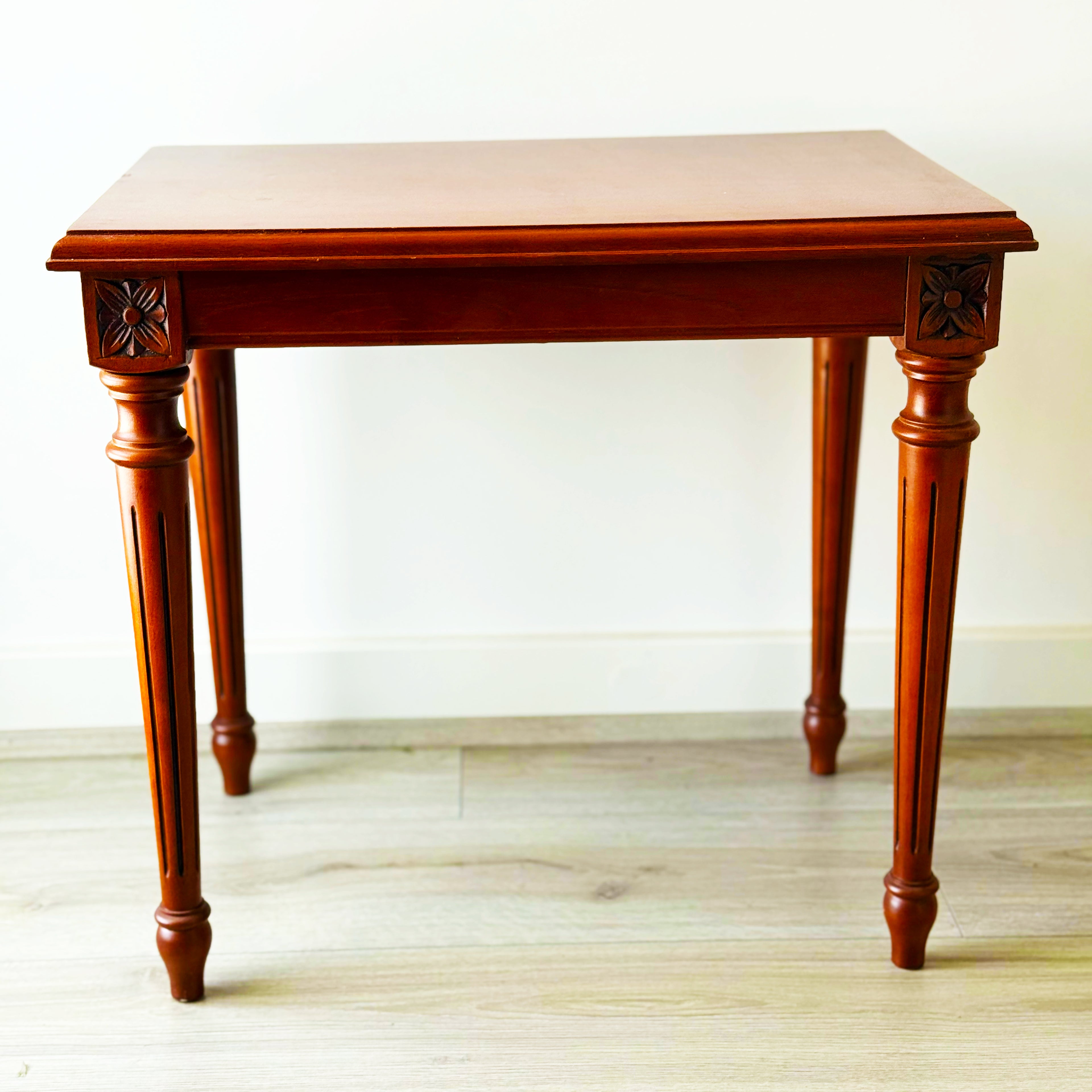 Vintage Mahogany Side Tables – Carved Floral Detail