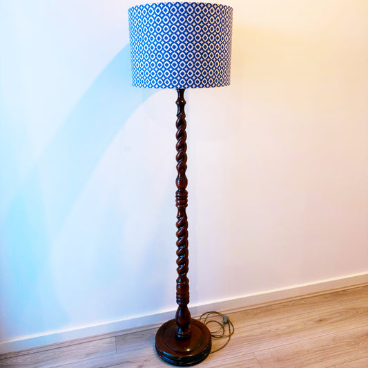 🌀 Barley-Twist Floor Lamp with Custom Blue Shade