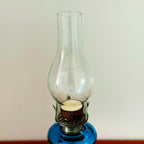 🕯️ Antique-Inspired Blue Glass Oil Lamp