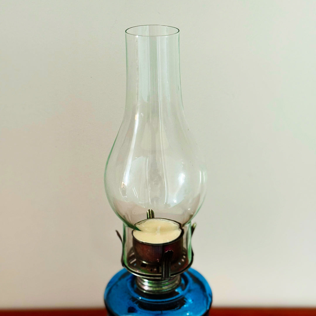 🕯️ Antique-Inspired Blue Glass Oil Lamp
