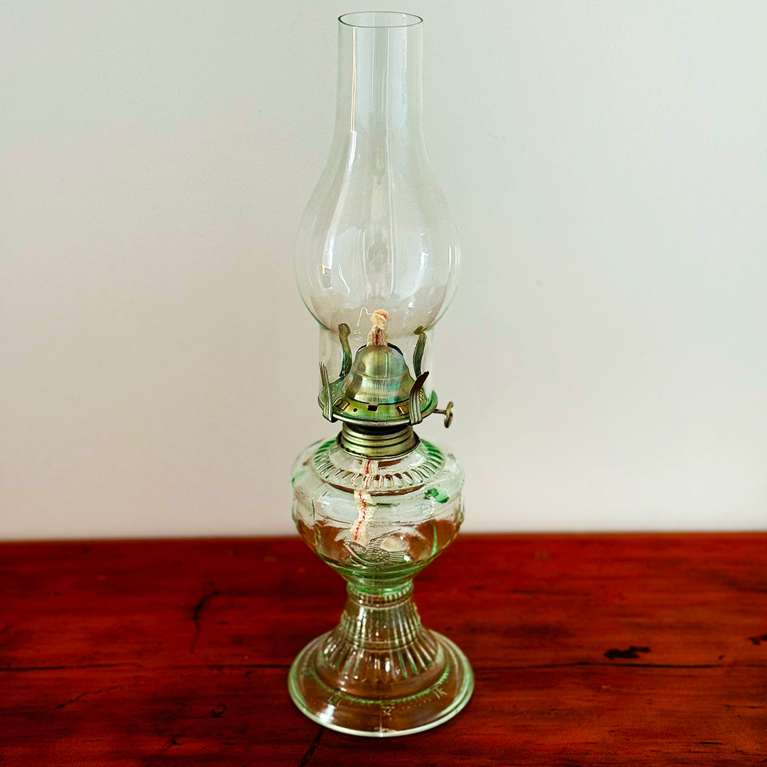 Antique-Inspired Clear Glass Oil Lamp