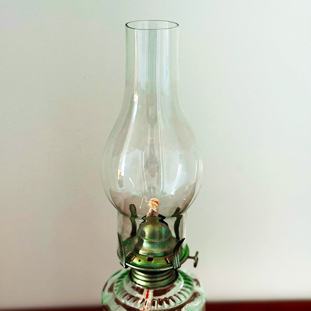 Antique-Inspired Clear Glass Oil Lamp