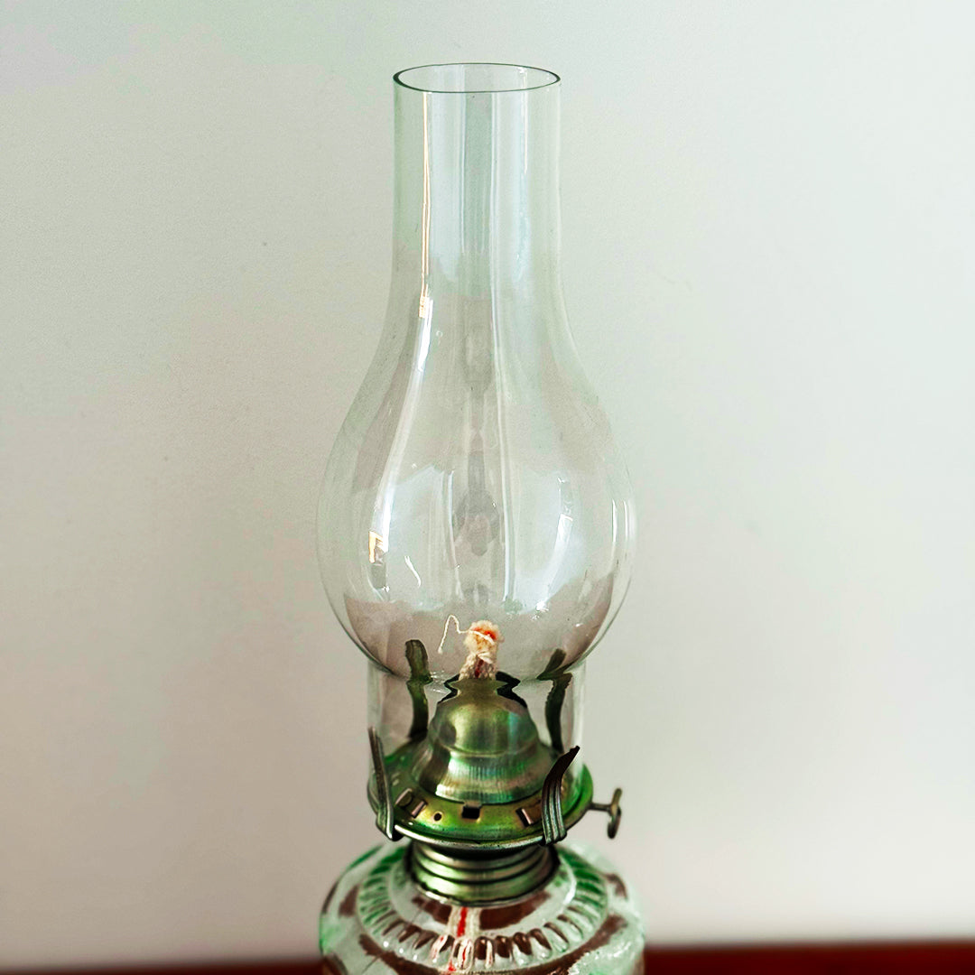 Antique-Inspired Clear Glass Oil Lamp
