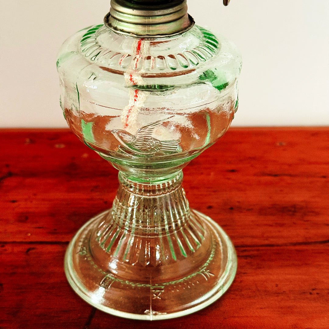 Antique-Inspired Clear Glass Oil Lamp