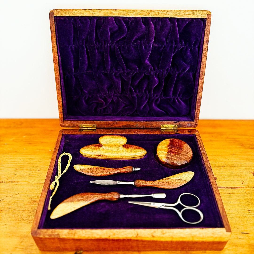 Vintage-style wooden manicure tool set in velvet-lined box — Luxe & Humble Australia