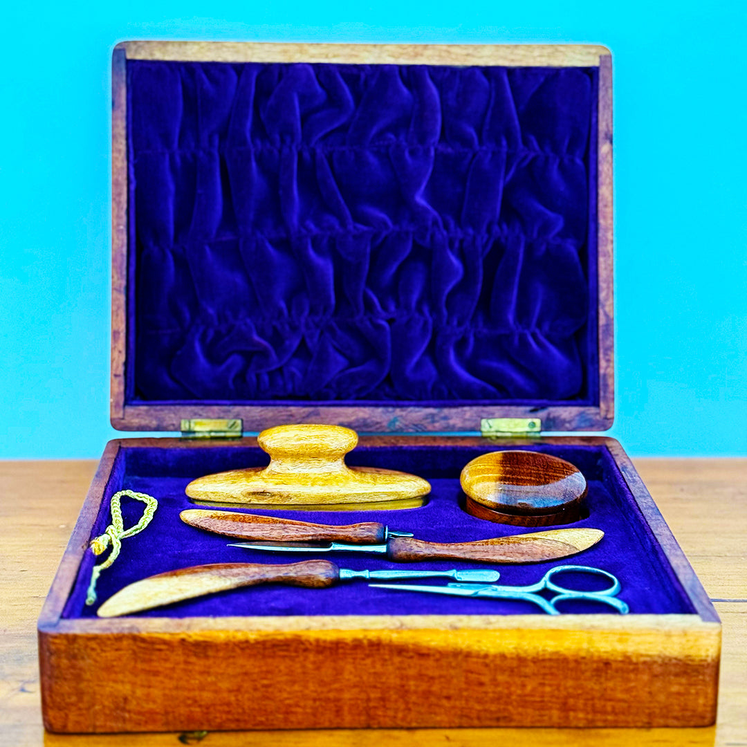 Vintage-style wooden manicure tool set in velvet-lined box — Luxe & Humble Australia